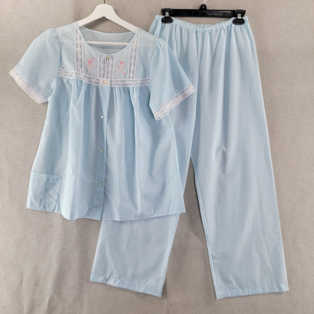Shadowline Womens Pajamas Vtg Embroidered 2 Piece Sets Top Pants Size 36 Medium - Picture 2 of 7